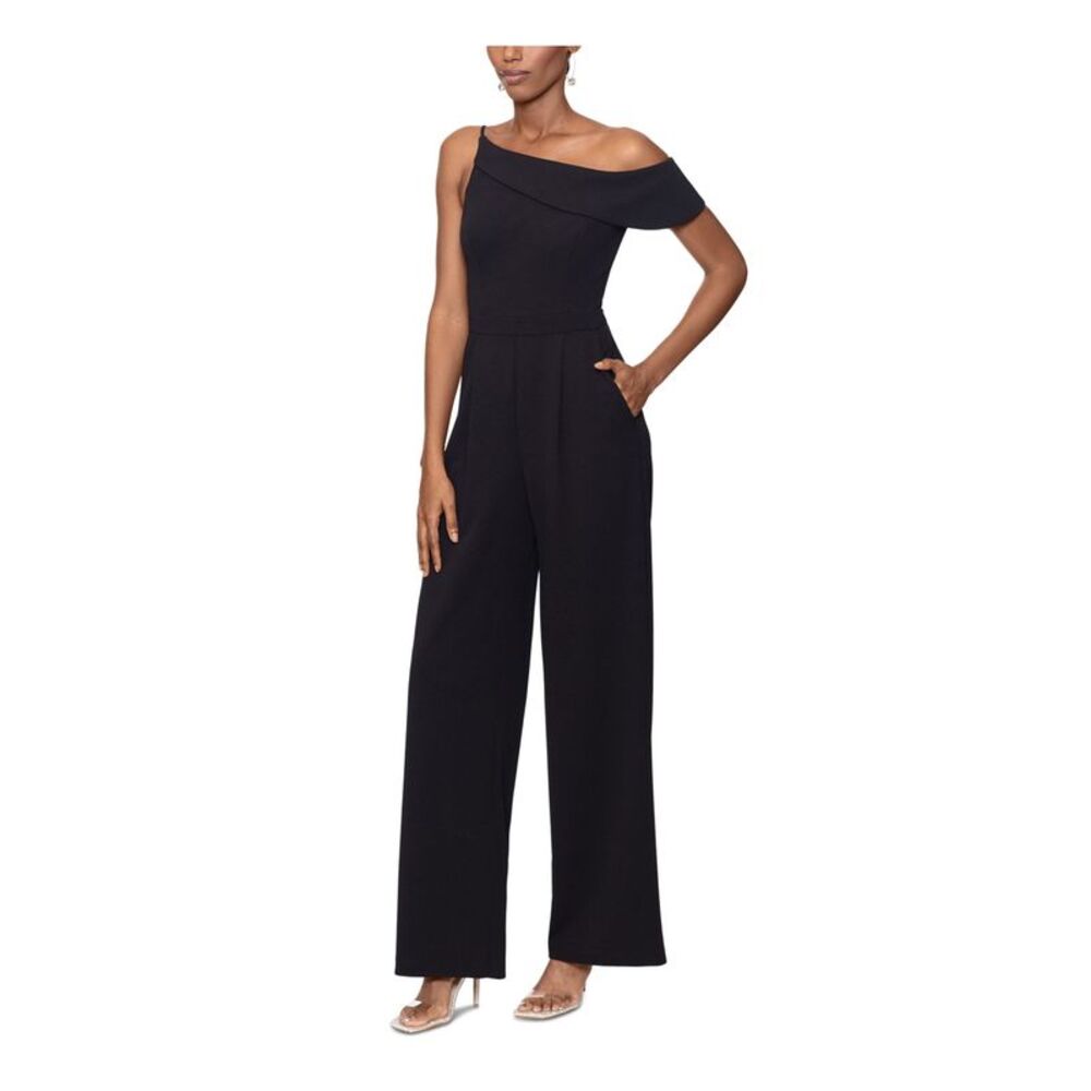 XSCAPE Womens Black Flutter Sleeve Party Straight leg Jumpsuit 14 - Picture 3 of 4